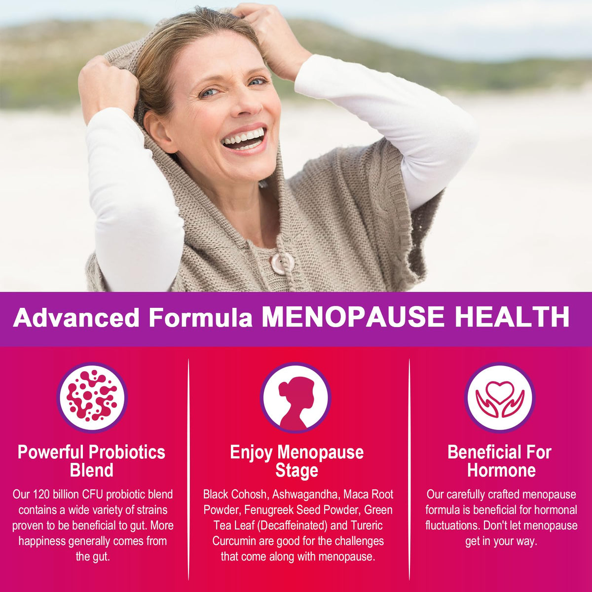 Menopause Supplements for Women, 120 Billion CFU Menopause Probiotics for Women, All-Natural Probiotic for Hot Flashes Menopause, Night Sweats, Mood Swings, Gut and Hormone - 60 Herbal Capsules ZwlloodBuy Supplements Australia
