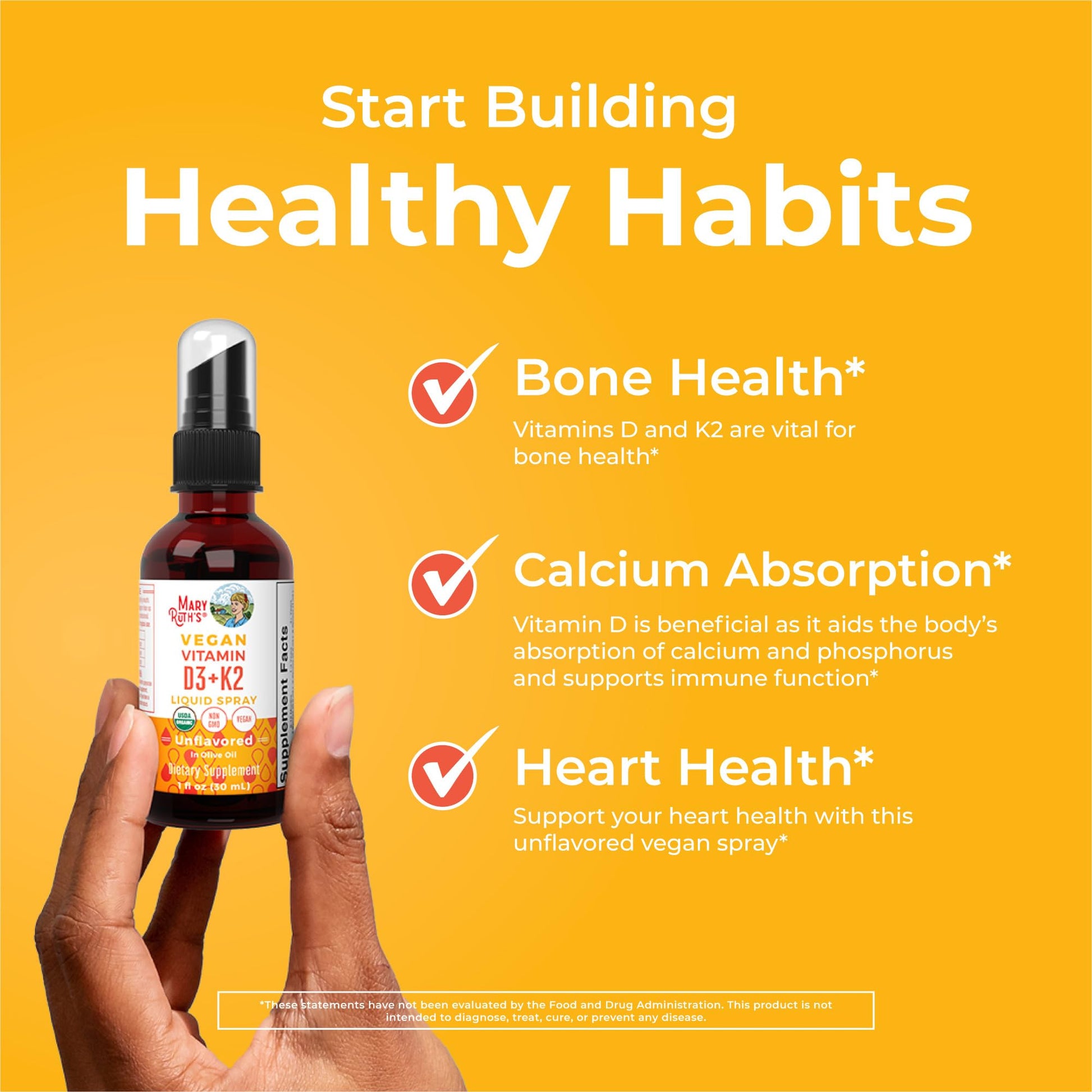 MaryRuth's Organic D3 + K2 Spray for Adults & Kids for Bone Health | Vitamin D3 as Cholecalciferol | Vitamin K2 | Immunity | Mineral Absorption | Heart Health | Vegan | Non-GMO | Gluten Free | 1 Fl Oz MARYRUTH'SBuy Supplements Australia