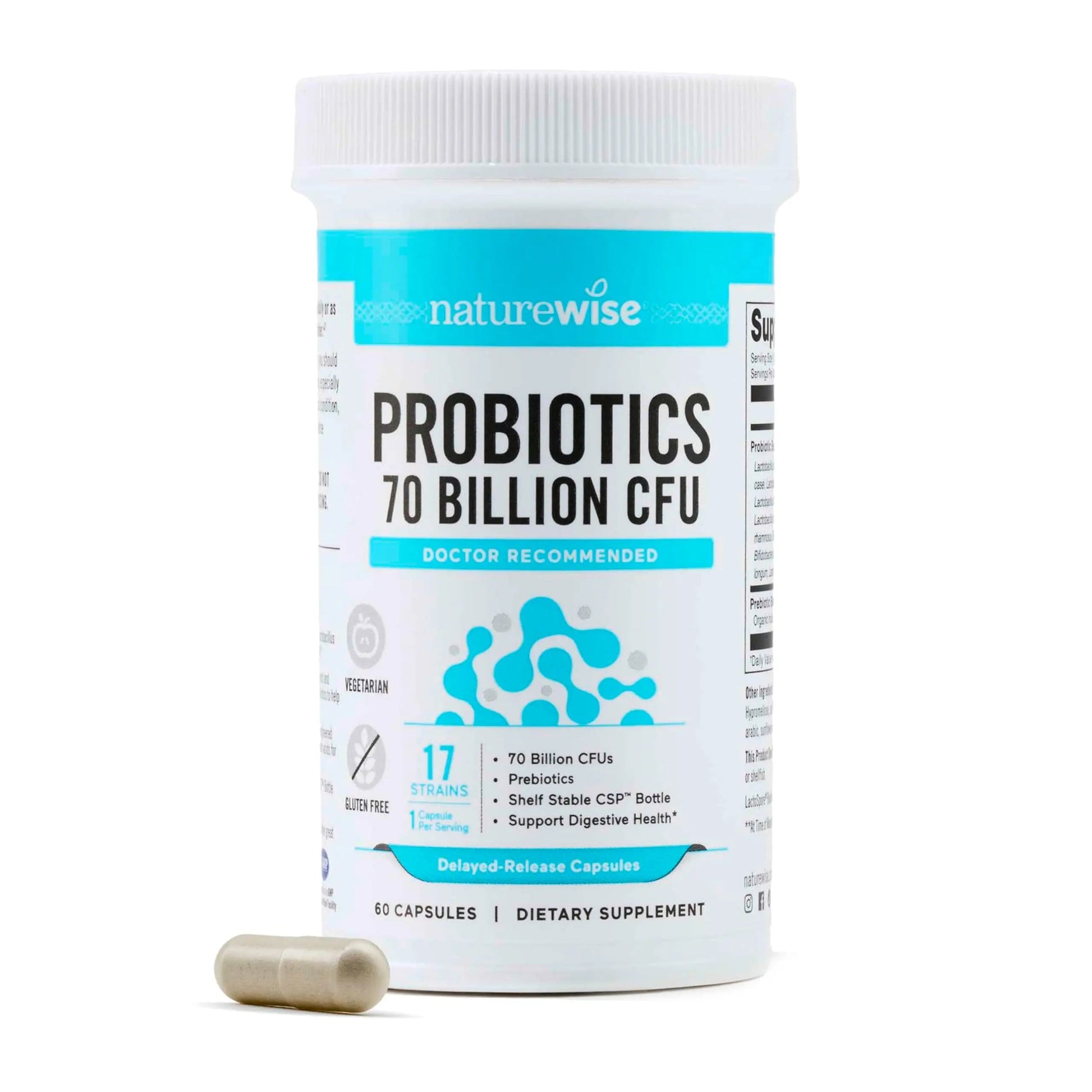 NatureWise Probiotics 70 Billion CFU - 17 Strains + Organic Prebiotics - Immune, Digestive & Gut Health Support for Women & Men - Vegetarian, Gluten-Free, Non-GMO - 60 Capsules[2-Month Supply] NatureWiseBuy Supplements Australia