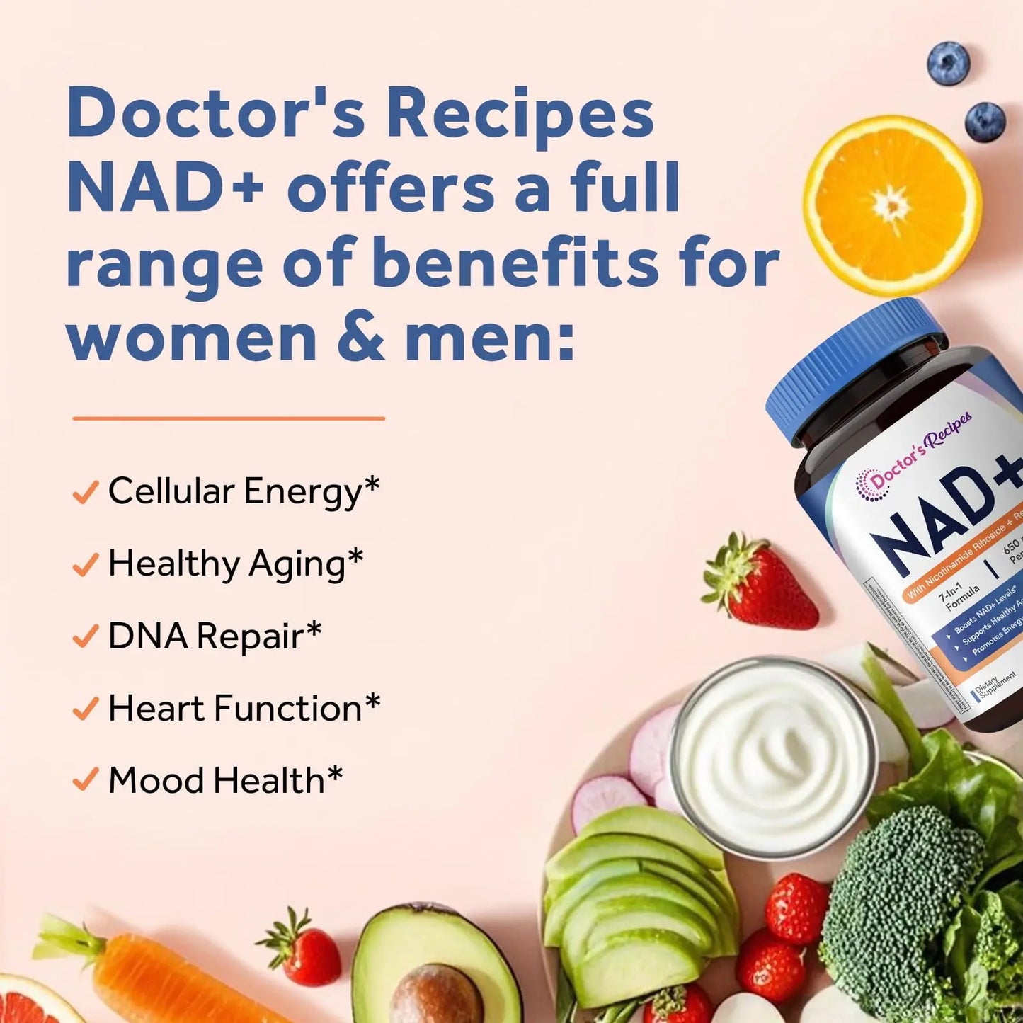 Doctor's Recipes NAD Supplement, Nicotinamide Riboside, Resveratrol, NMN Alternative for Anti-Aging, w/Magnesium Glycinate & L-Tryptophan, 650mg Per Serving, Energy & Mood Boost, 60 Vegan Capsules Doctor's RecipesBuy Supplements Australia