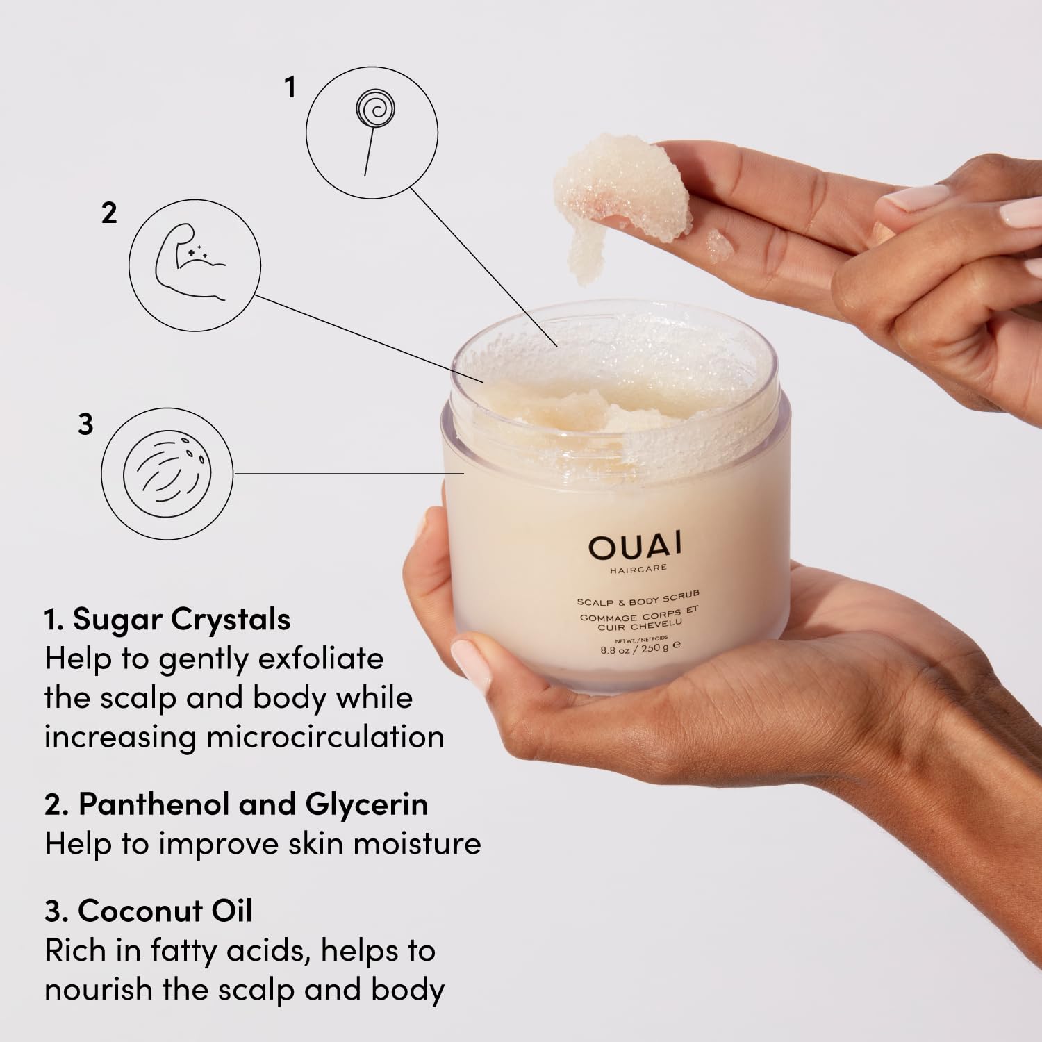 OUAI Scalp & Body Scrub, Melrose Place - Exfoliating Body Scrub with Sugar & Coconut Oil Blend for Smooth, Moisturized Skin - Gentle Scalp Exfoliator for Removing Product Build Up (8.8 Oz) OUAIBuy Supplements Australia