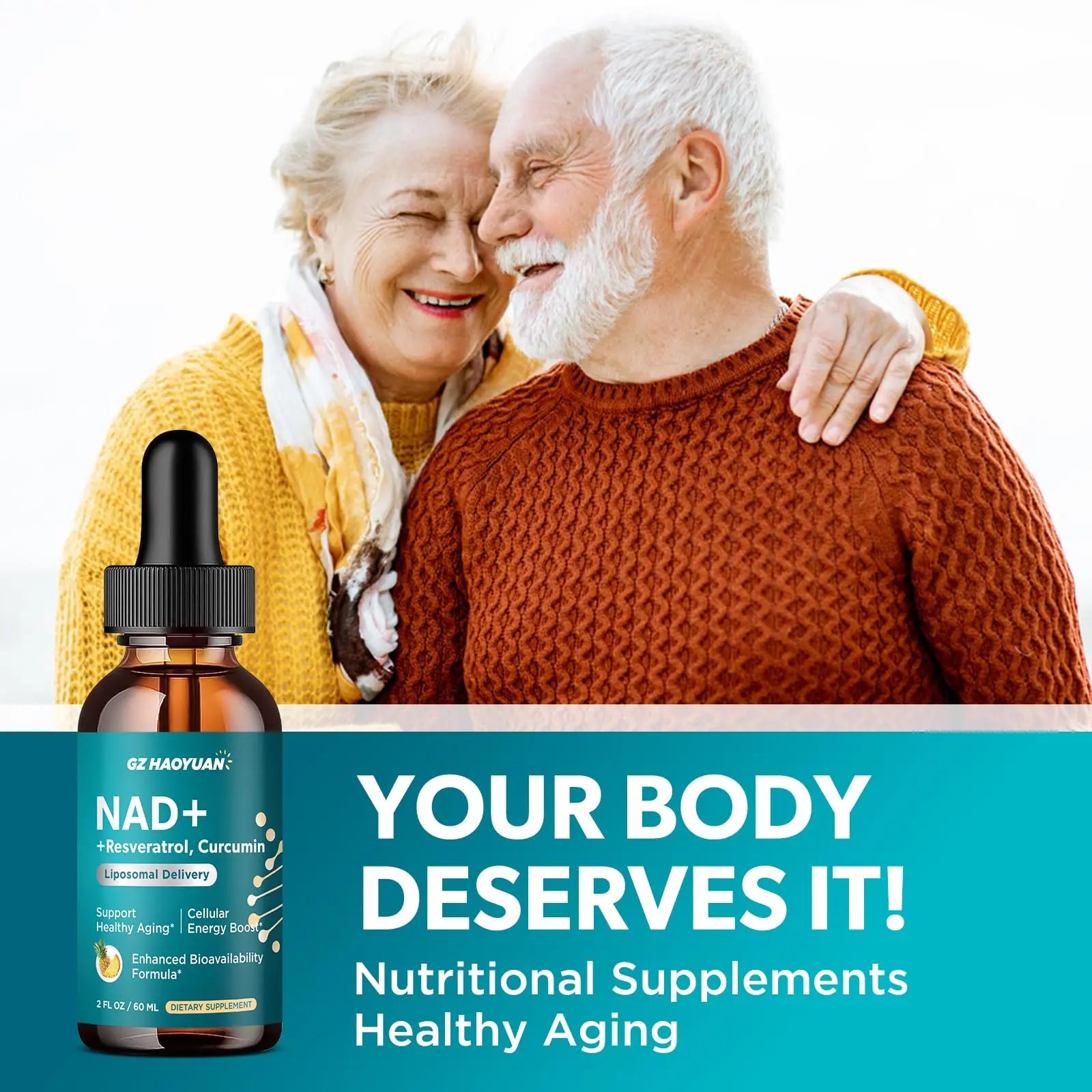 GZ HAOYUAN NAD Liquid Supplement for Women, Liposomal NAD+ Drops 1200MG with NAD Plus Resveratrol, Tmg, Quercetin, Anti-Aging, Cell Regeneration, Energy & Metabolism Support, Pineapple Flavor GZ HAOYUANBuy Supplements Australia