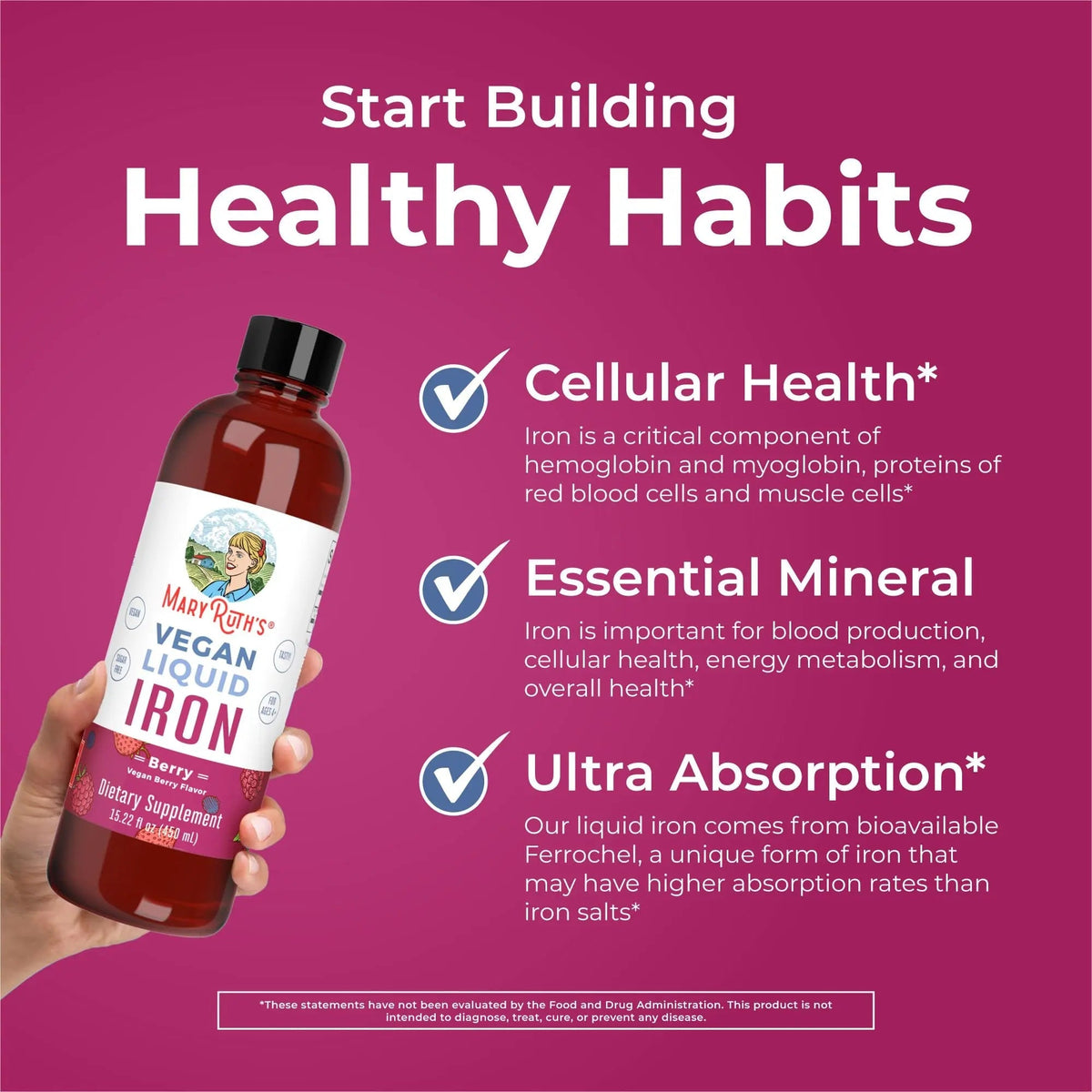 MaryRuth's MaryRuth's Liquid Morning Multivitamin +Hair Growth (Peach Mango, 15.22oz) & Iron Liquid (Berry) | Clean Label Project Verified® | MARYRUTH'SBuy Supplements Australia