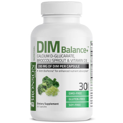 Bronson DIM Balance+ Calcium D-Glucarate, Broccoli Sprouts and Vitamin D3 200 MG of DIM per Capsule Supports Estrogen Metabolism and Balanced Hormone Levels Non-GMO, 30 Vegetarian Capsules BronsonBuy Supplements Australia