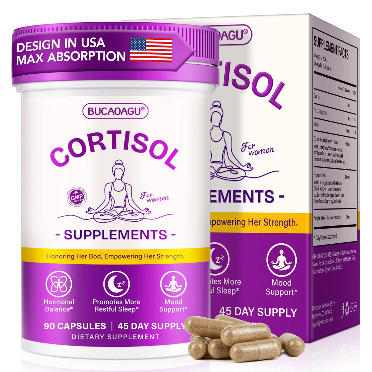 BUCAOAGU Cortisol Supplements for Women - Cortisol Reducer & Stress Support - Magnolia Bark, Rhodiola Rosea, Holy Basil, Magnesuim, Phosphatidylserine - Hormone Balance & Mood, Focus, Sleep Support BUCAOAGUBuy Supplements Australia