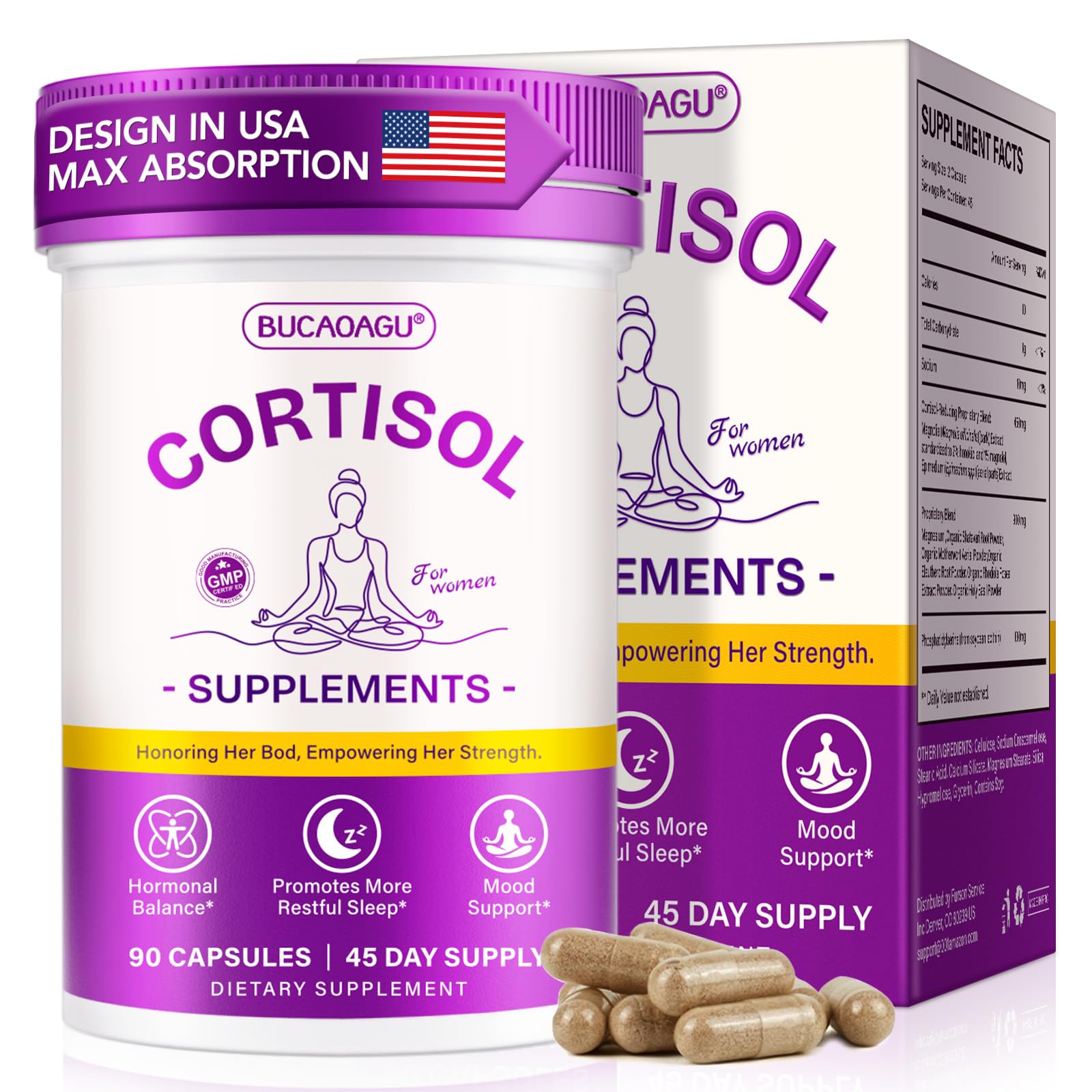 BUCAOAGU Cortisol Supplements for Women - Cortisol Reducer & Stress Support - Magnolia Bark, Rhodiola Rosea, Holy Basil, Magnesuim, Phosphatidylserine - Hormone Balance & Mood, Focus, Sleep Support BUCAOAGUBuy Supplements Australia