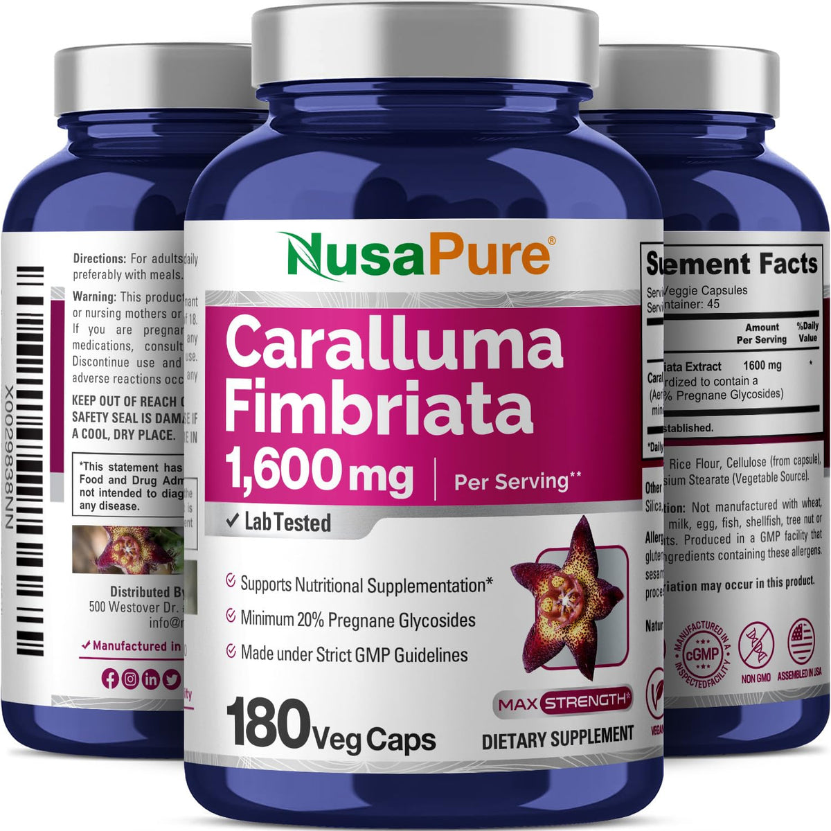 NusaPure Caralluma Fimbriata 1600mg - 180 Veggie Capsules (Non-GMO, Vegan) NusaPureBuy Supplements Australia
