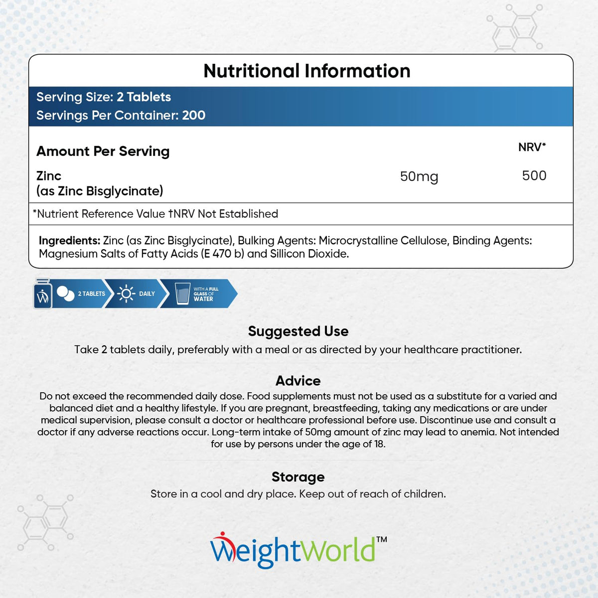 High Strength Zinc Tablets 50mg – 400 Vegan Zinc Bisglycinate Tablets 6+ Months WeightWorldBuy Supplements Australia
