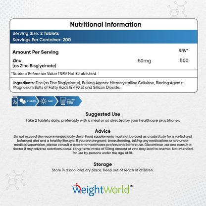 High Strength Zinc Tablets 50mg – 400 Vegan Zinc Bisglycinate Tablets 6+ Months WeightWorldBuy Supplements Australia