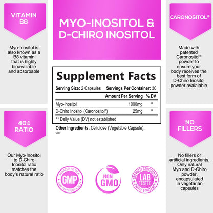 Myo-Inositol & D-Chiro Inositol Blend - 30 Day Supply, Premium 40:1 Ratio, Hormone Sup Nature's GlowBuy Supplements Australia
