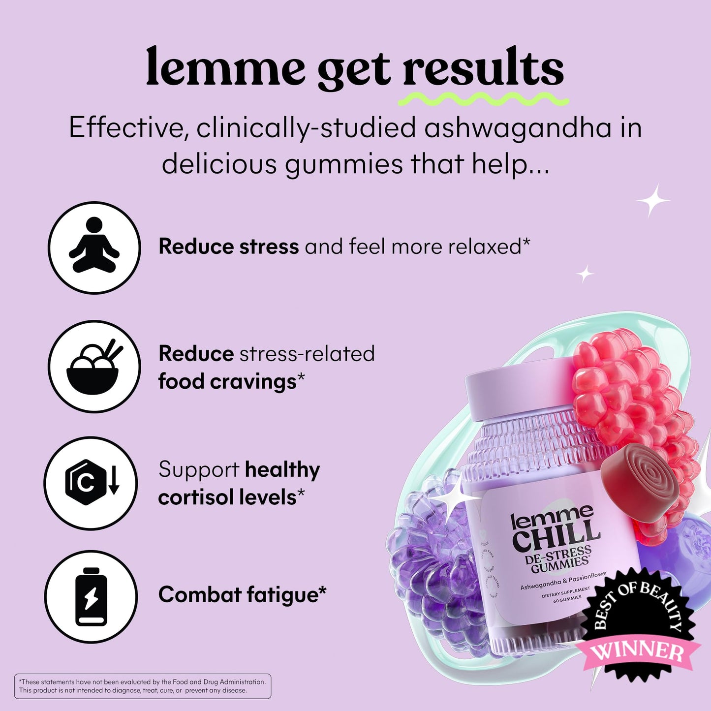 Lemme Chill Stress Relief Gummies with 300mg KSM-66 Ashwagandha, Lemon Balm, Passionflower & Goji to Support Relaxation, Healthy Cortisol & Sleep - Gluten-Free, Non-GMO, Mixed Berry (60 Count) LemmeBuy Supplements Australia
