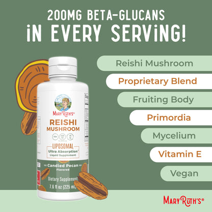 MaryRuth Organics Reishi Vegan Mushroom Supplement | Ultra Absorption Liposomal | Immune Support with 200mg Beta-Glucans, Vegan |Full Spectrum Reishi Mushrooms Fruiting Body | 7.6 oz, MARYRUTH'SBuy Supplements Australia