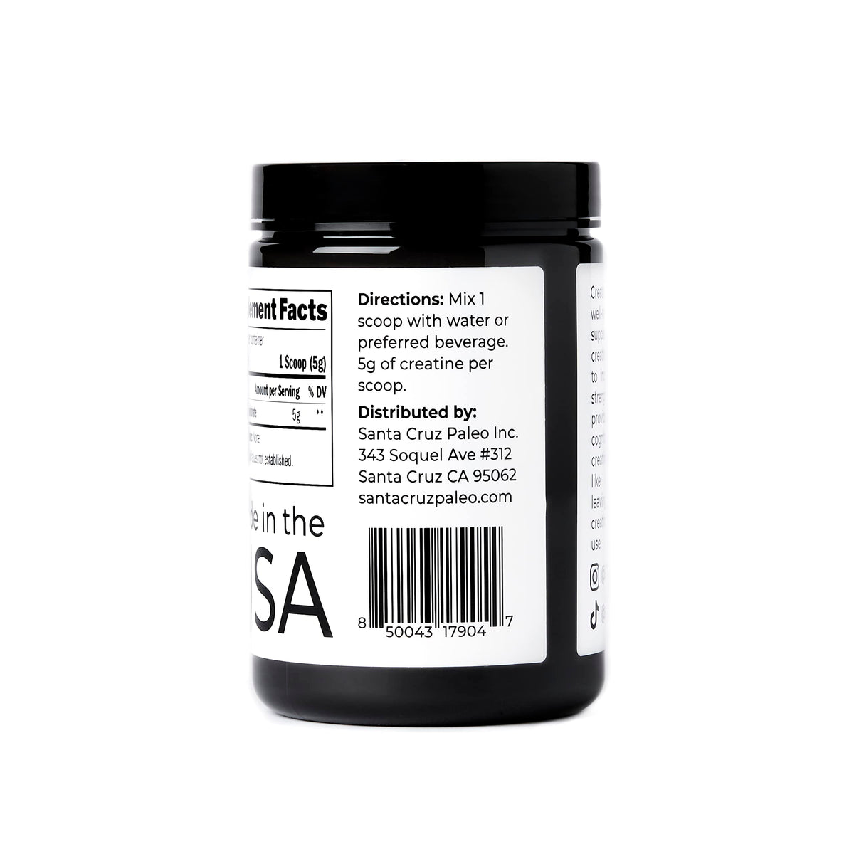 Santa Cruz Paleo, Creatine Monohydrate Powder Micronized, Unflavored Pre Workout and Muscle Support Supplement, Gluten Free Keto, Mix with Water or Shakes