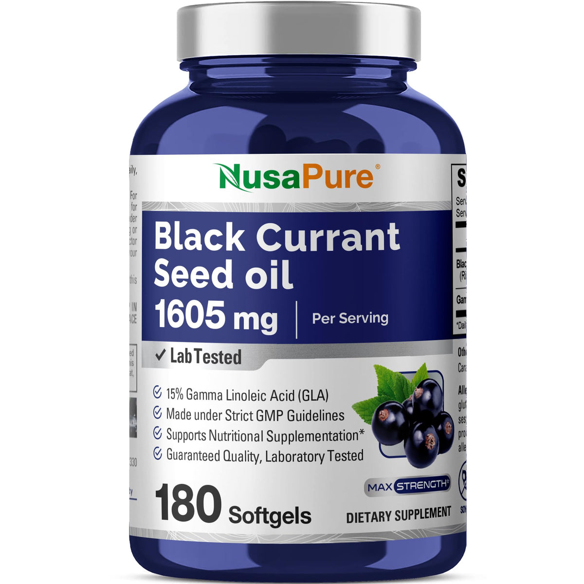 NusaPure Black Currant Seed Oil 1605 mg Gamma Linoleic Acid (GLA) 15% 180 Softgels (Non-GMO, Soyfree) NusaPureBuy Supplements Australia