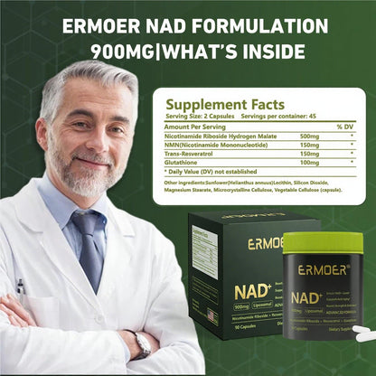 ERMOER NAD Liposomal Nicotinamide Riboside with Resveratrol & Quercetin 900mg, NAD Resveratrol Supplement for Anti Aging, Energy, Antioxidant, Focus (90 Count) ERMOERBuy Supplements Australia