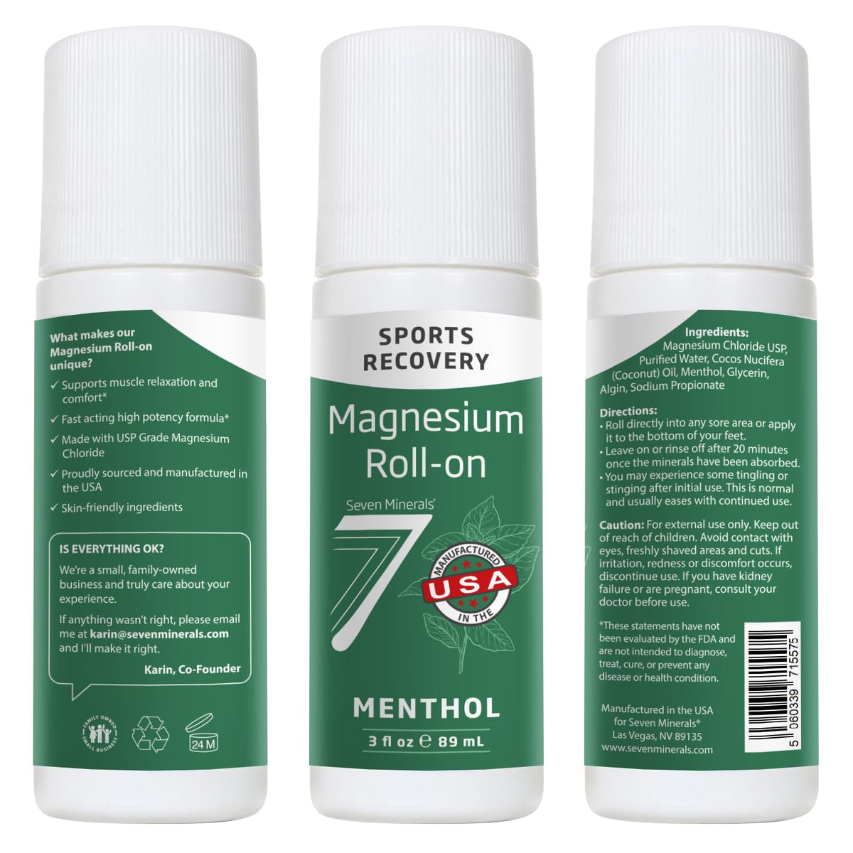 Seven Minerals Magnesium Roll On Stick with Menthol for Pain Relief - Cooling Magnesium Oil for Sports Recovery, Sore Muscles, Backache - Fast Acting - All Natural Alternative, 3 Fl Oz Seven MineralsBuy Supplements Australia
