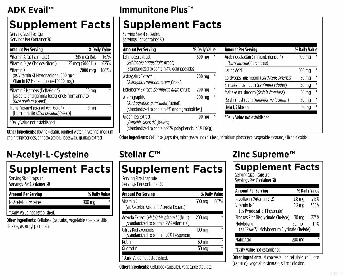 Designs for Health Immune Support Packets - One Month Supply with Immunitone Plus Mushroom Complex, Herbs, NAC, Vitamin D + K, Zinc, and Vitamin C (30 Packets) Designs for Health canada supplements