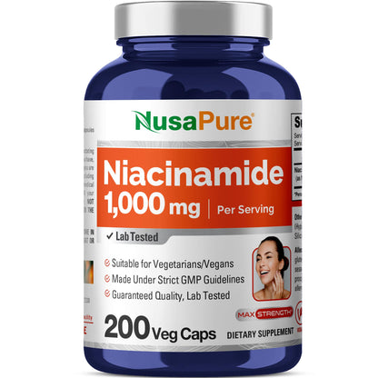 NusaPure Niacinamide 1000mg 200 Veggie Capsules (Non-GMO, Vegan) Flush Free NusaPureBuy Supplements Australia