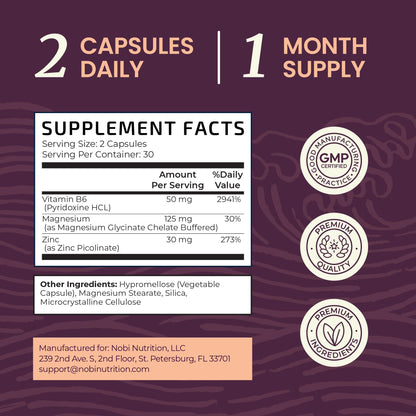 Zinc and Magnesium Supplement with Vitamin B6 | Women’s Hormone Balance, Menstrual Cycle & Immune Support | High Absorption Chelated Magnesium Glycinate with Zinc Picolinate and VIT B6 | 60 Ct Nobi NutritionBuy Supplements Australia