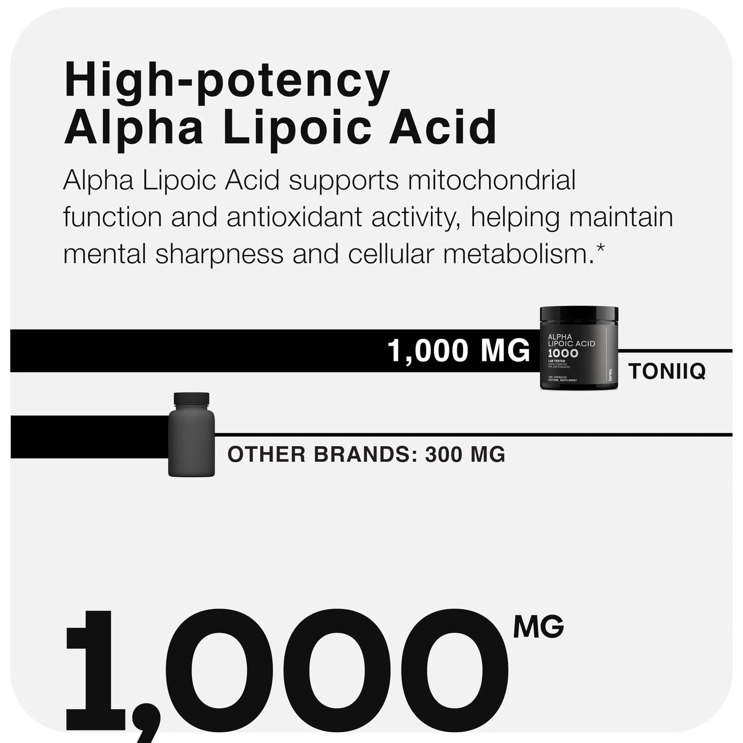 Toniiq 1000mg Ultra High Strength Alpha Lipoic Acid Capsules - Highly Purified 99%+ USP Standard - 120 Capsules ALA Supplement Toniiq buy supplements Au