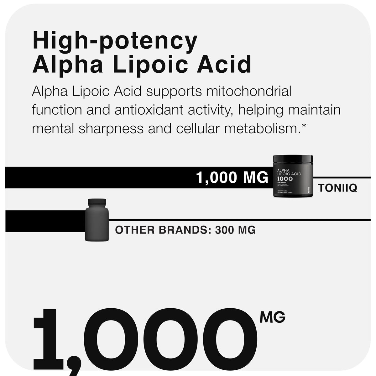 Toniiq 1000mg Ultra High Strength Alpha Lipoic Acid Capsules - Highly Purified 99%+ USP Standard - 120 Capsules ALA Supplement Toniiq buy supplements Au