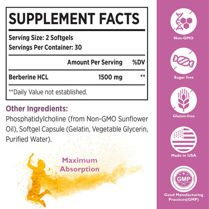 Berberine HCL Supplement 1500mg - High Bioavailability Liposomal Berberine Capsules KoNefancyBuy Supplements Australia