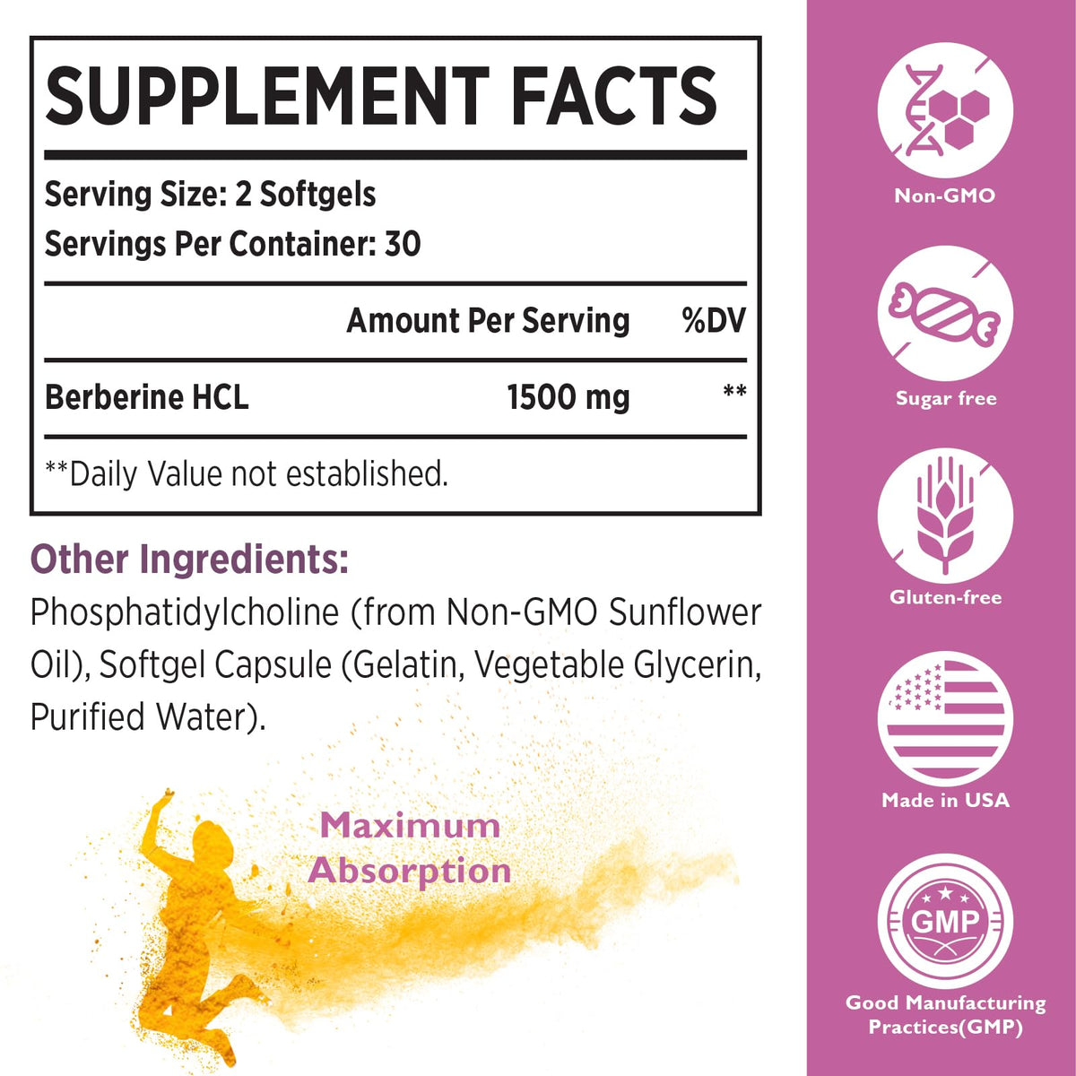Berberine HCL Supplement 1500mg - High Bioavailability Liposomal Berberine Capsules KoNefancyBuy Supplements Australia