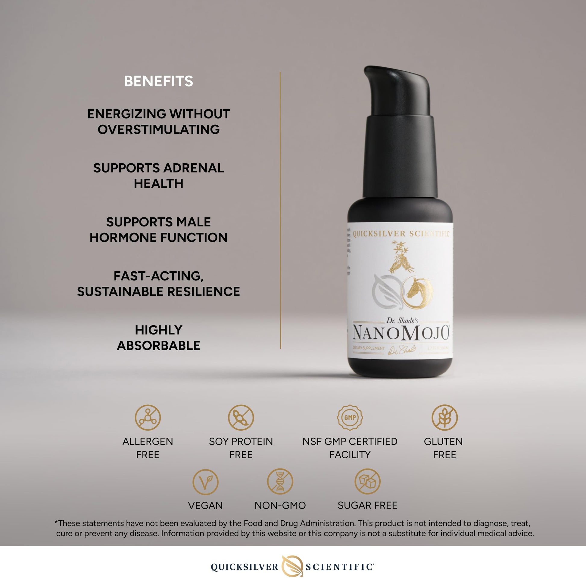 Quicksilver Scientific NanoMojo - Male-Specific Endurance Elixir & Energy Boost Support - 19 Herbs Including Epimedium for Men, Rhodiola Extract, Herbal Ginseng, and Adaptogenic Herbs (1.7oz / 50ml) Quicksilver ScientificBuy Supplements Australia