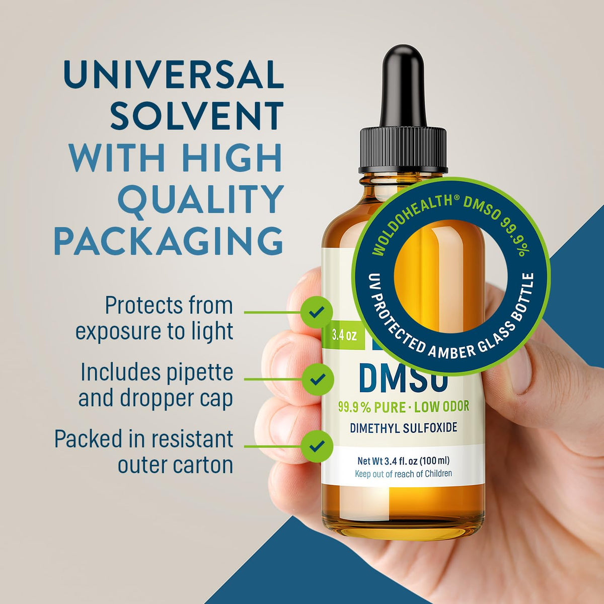 WoldoHealth DMSO 99.9% Pharmaceutical Grade 3.38 oz - FT-IR Verified Dimethyl Sulfoxide, Low Odor Solvent in Glass Bottle with Dropper WoldoHealth buy supplements Au