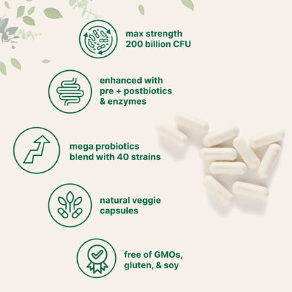 Micro Ingredients Probiotics 200 Billion CFU, 120 Veggie Capsules | Mega Probiotics for Men & Women | 40 Strains with Prebiotics, Postbiotics & Digestive Enzymes | Gut, Immune & Digestive Health Micro IngredientsBuy Supplements Australia