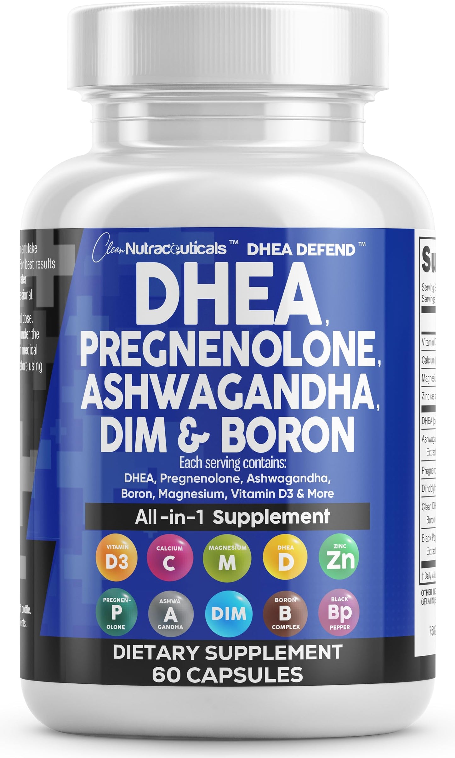 DHEA 200mg Supplement Pregnenolone 100mg for Men & Women with DIM Ashwagandha Boron 6mg Complex Calcium Magnesium Zinc 50mg Vitamin D3 5000 iu Hormone Support Capsules Pills - Made in USA 60 Ct Clean NutraceuticalsBuy Supplements Australia