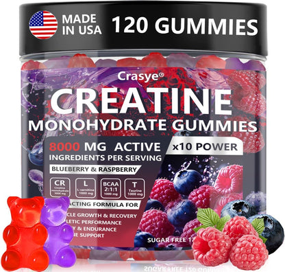 Crasye Creatine Gummies Complex 8000mg for Men and Women Creatine Monohydrate Gummy with BCAA Taurine for Muscle Strength and Energy Boost Sugar CrasyeBuy Supplements Australia