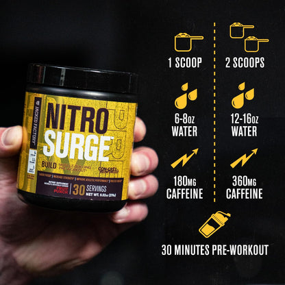 Jacked Factory Nitrosurge Build Pre Workout with Creatine for Muscle Building - Con Cret Creatine Powder & elevATP for Intense Energy, Powerful Pump
