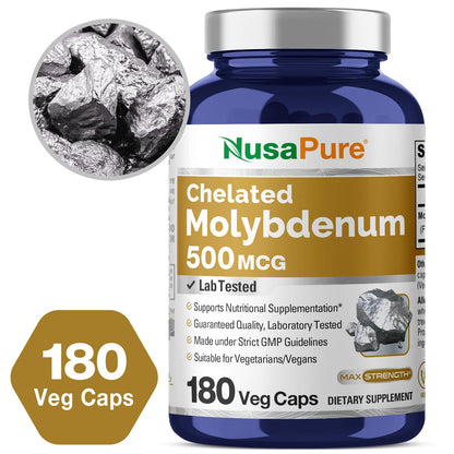NusaPure Chelated Molybdenum 500 mcg 180 Vegetarian Caps (Vegan, Non-GMO) NusaPureBuy Supplements Australia