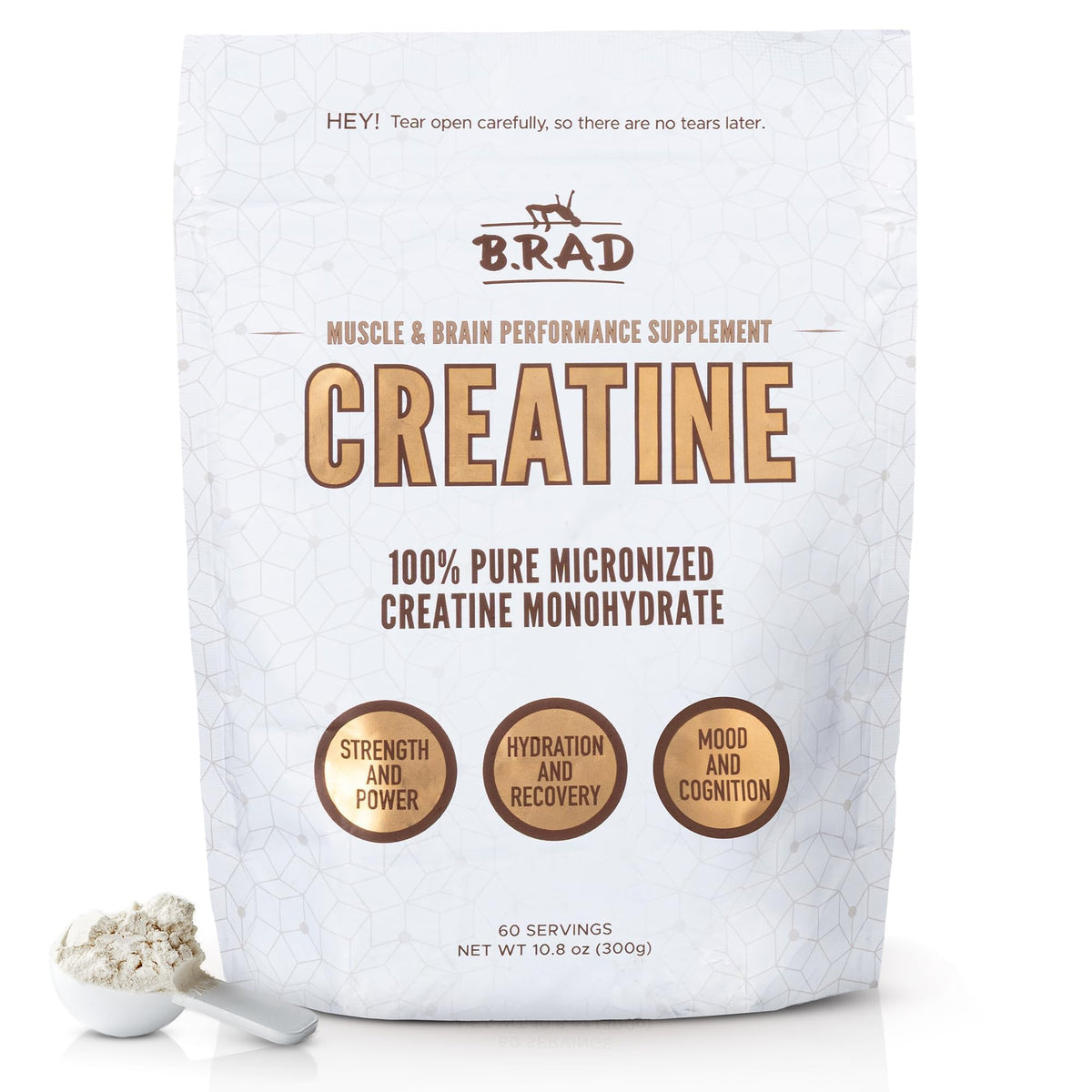 B.rad 100% Pure Micronized Creatine Monohydrate Powder | Natural, No Additives | Boosts Muscle Strength, Recovery & Performance | Supports Brain Health | 300g, 60 Servings B.radBuy Supplements Australia