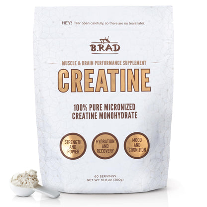 B.rad 100% Pure Micronized Creatine Monohydrate Powder | Natural, No Additives | Boosts Muscle Strength, Recovery & Performance | Supports Brain Health | 300g, 60 Servings B.radBuy Supplements Australia