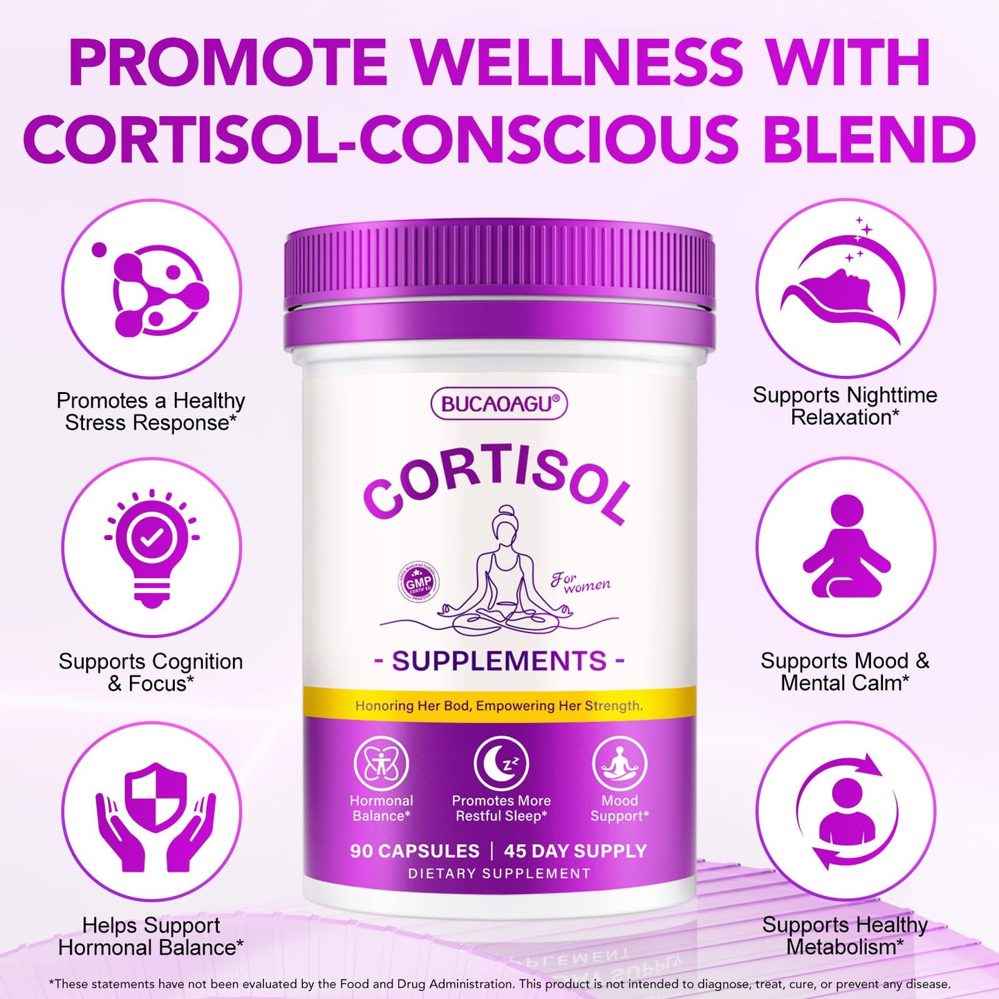 BUCAOAGU Cortisol Supplements for Women - Cortisol Reducer & Stress Support - Magnolia Bark, Rhodiola Rosea, Holy Basil, Magnesuim, Phosphatidylserine - Hormone Balance & Mood, Focus, Sleep Support BUCAOAGUBuy Supplements Australia