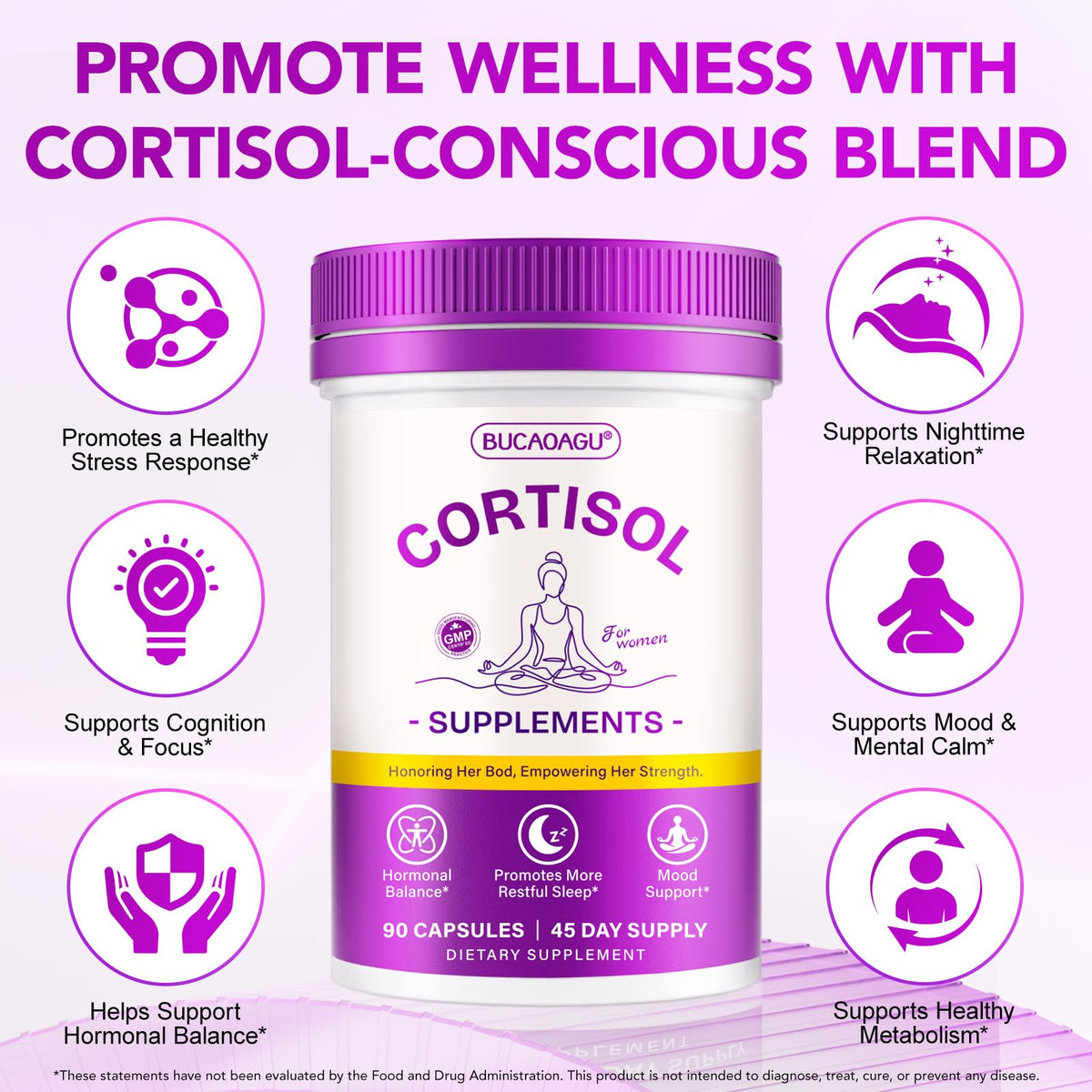 BUCAOAGU Cortisol Supplements for Women - Cortisol Reducer & Stress Support - Magnolia Bark, Rhodiola Rosea, Holy Basil, Magnesuim, Phosphatidylserine - Hormone Balance & Mood, Focus, Sleep Support BUCAOAGUBuy Supplements Australia