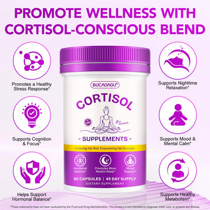 BUCAOAGU Cortisol Supplements for Women - Cortisol Reducer & Stress Support - Magnolia Bark, Rhodiola Rosea, Holy Basil, Magnesuim, Phosphatidylserine - Hormone Balance & Mood, Focus, Sleep Support BUCAOAGUBuy Supplements Australia