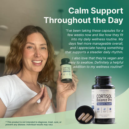 VINATURA Cortisol Supplements for Women - Cortisol Detox and Management - Adrenal Support, Stress Support, 60 Vegan Capsules VINATURABuy Supplements Australia