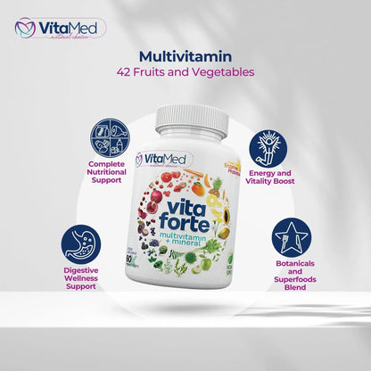 Vita Forte Vegan Multivitamin with Probiotics, Digestive Enzymes & 42 Fruits & Vegetables – Halal Certified VitaMedBuy Supplements Australia