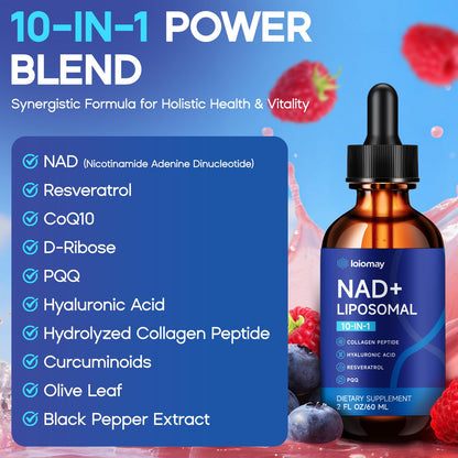 Liposomal NAD Liquid Supplement - 1500mg NAD+ Drops for Women & Men with Resveratrol & Nicotinamide Riboside, PQQ, Collagen & Turmeric for Anti-Aging & Longevity, Cellular Energy Health, 2 Fl Oz loiomayBuy Supplements Australia