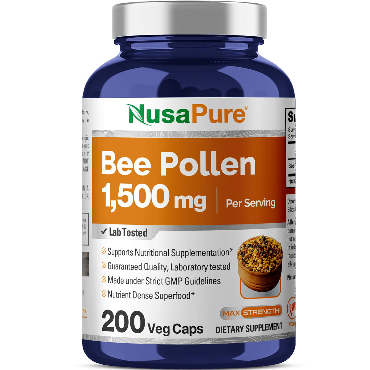 NusaPure Bee Pollen 1500mg 200 Veggie Caps (100% Vegetarian, Non-GMO, Vegan) Naturally Occurring Proteins, Aminoacids NusaPureBuy Supplements Australia