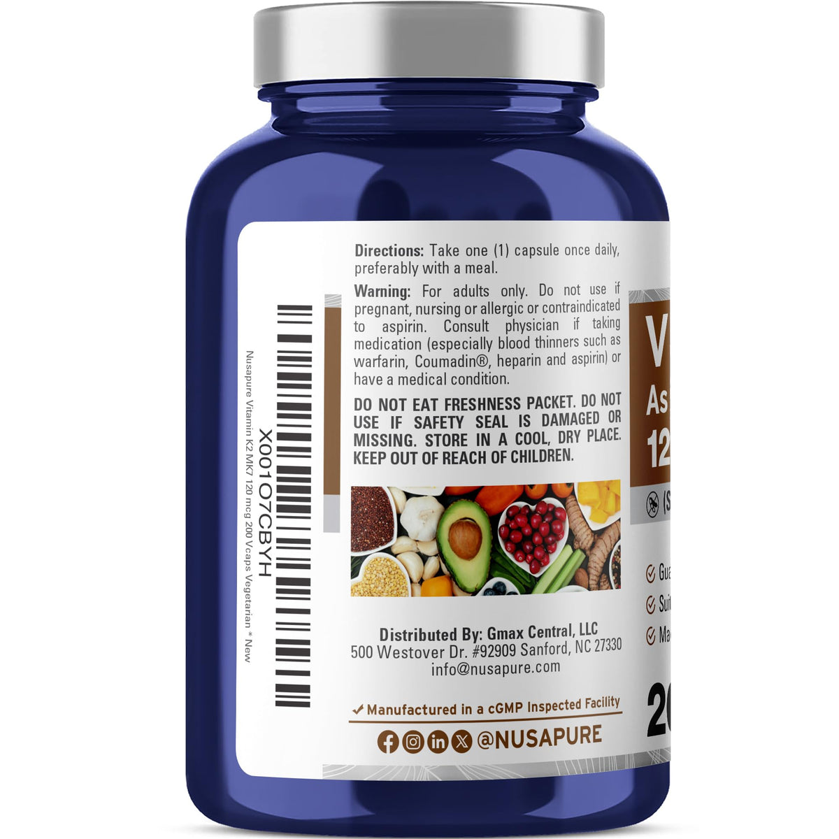 NusaPure Vitamin K2 MK7 120 mcg 200 Veggie Caps (Soy Free, Non-GMO, Vegan) NusaPureBuy Supplements Australia
