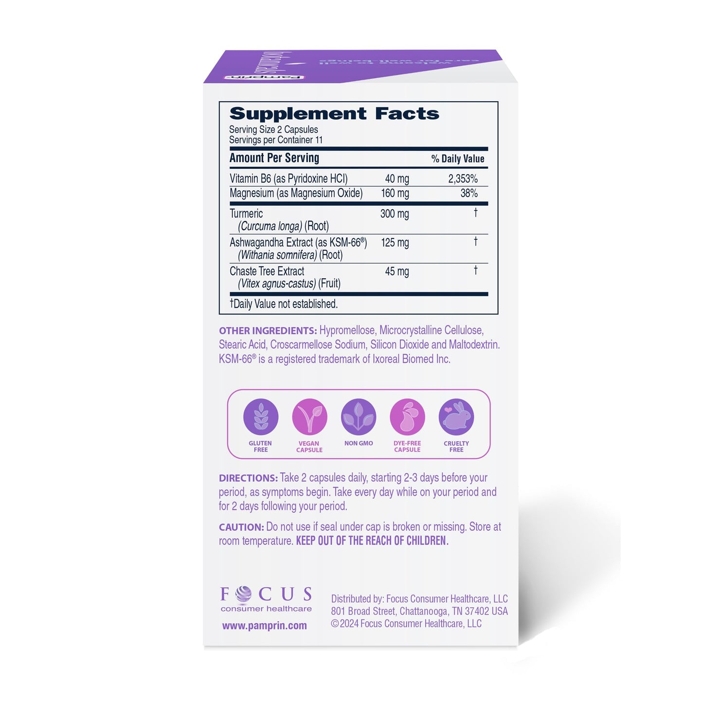 Pamprin Botanicals Supplement for PMS & Period Support, with Ashwagandha, Magnesium, Turmeric, Vitamin B6, Chasteberry, 22 Count PamprinBuy Supplements Australia