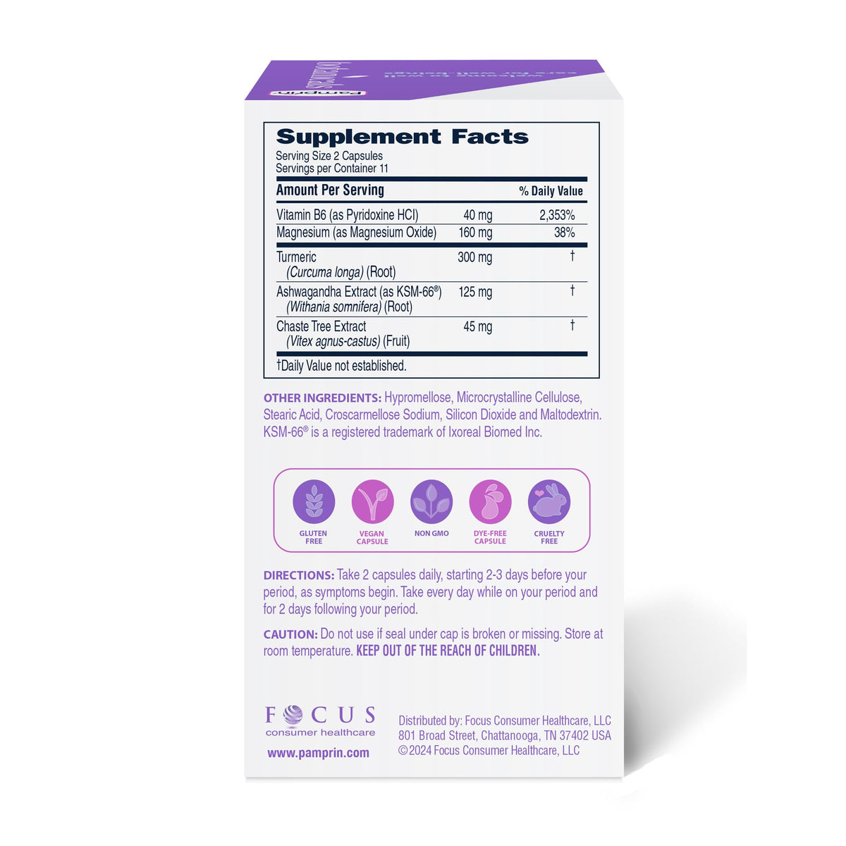 Pamprin Botanicals Supplement for PMS & Period Support, with Ashwagandha, Magnesium, Turmeric, Vitamin B6, Chasteberry, 22 Count PamprinBuy Supplements Australia