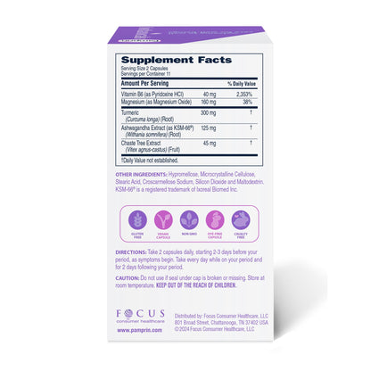 Pamprin Botanicals Supplement for PMS & Period Support, with Ashwagandha, Magnesium, Turmeric, Vitamin B6, Chasteberry, 22 Count PamprinBuy Supplements Australia