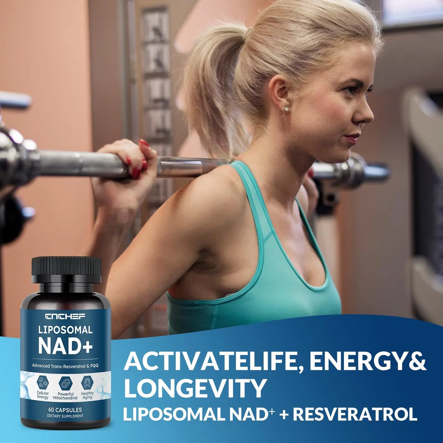 CNCHEF Liposomal NAD Supplement -1000mg, NAD Resveratrol Supplement for Women & Men with Nicotinamide Riboside, Resveratrol, PQQ & TMG, NAD Plus Boosts NAD+ Levels, Anti-Aging & Brain, 60 Capsules CNCHEFBuy Supplements Australia