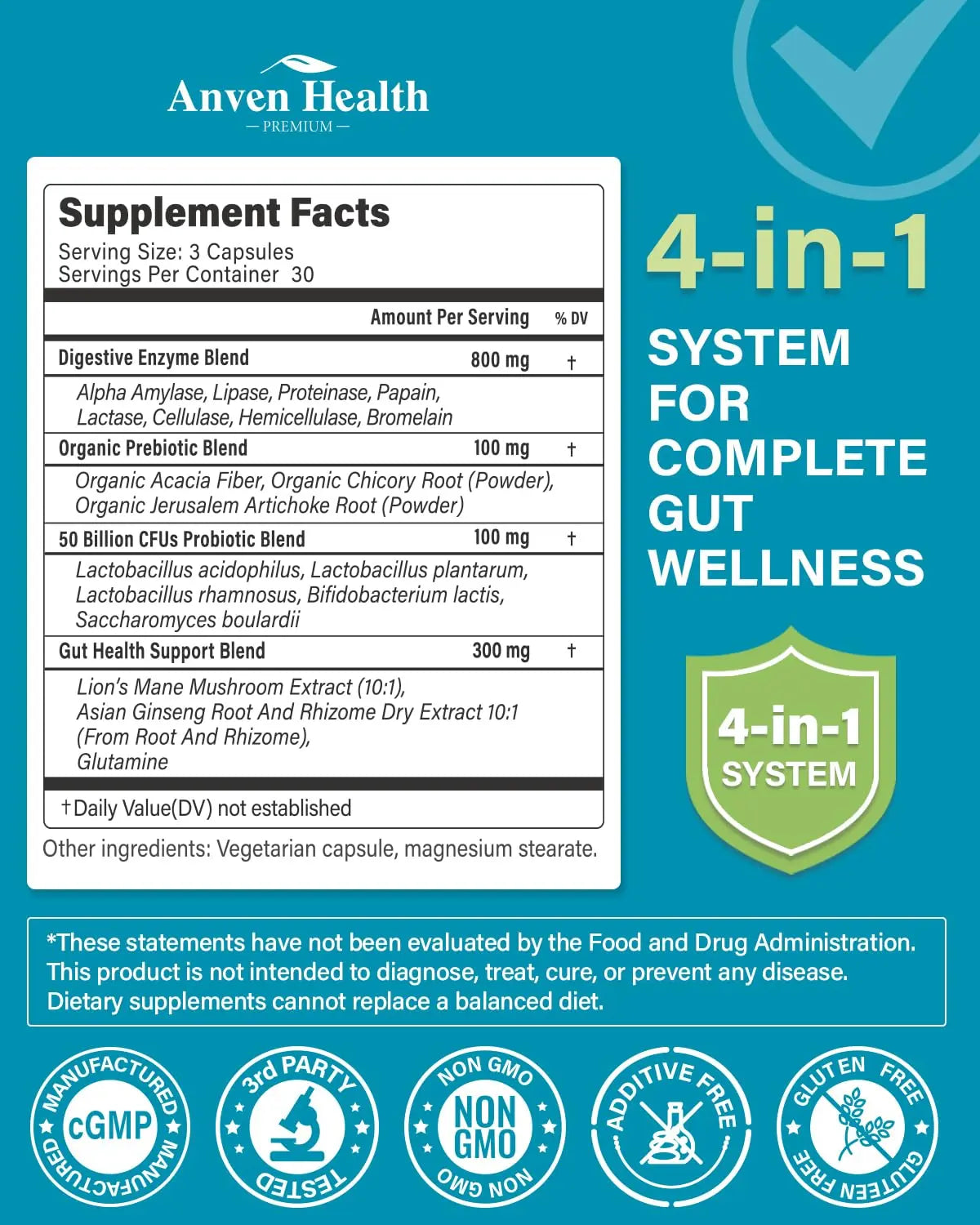 Anven Health 800mg Digestive Enzymes for Men and Women with Probiotics & Prebiotics, 8 Key Enzymes, Protease, Amylase & Lipase | 180 Capsules - A 60-Day Supply for Bloating & Gas Relief - Non-GMO Anven Health buy supplements Au