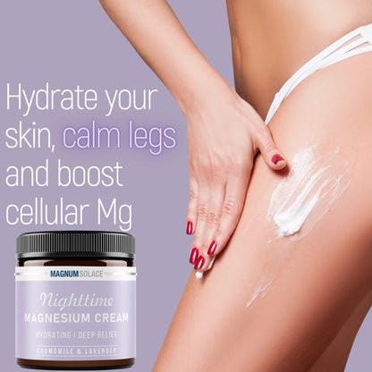 Magnum Solace Magnesium Lotion – Nighttime Magnesium Cream – Apply to Legs, Arms or Chest - Topical Magnesium Chloride – USA Made and Safe for Kids (Chamomile Lavender) Magnum SolaceBuy Supplements Australia